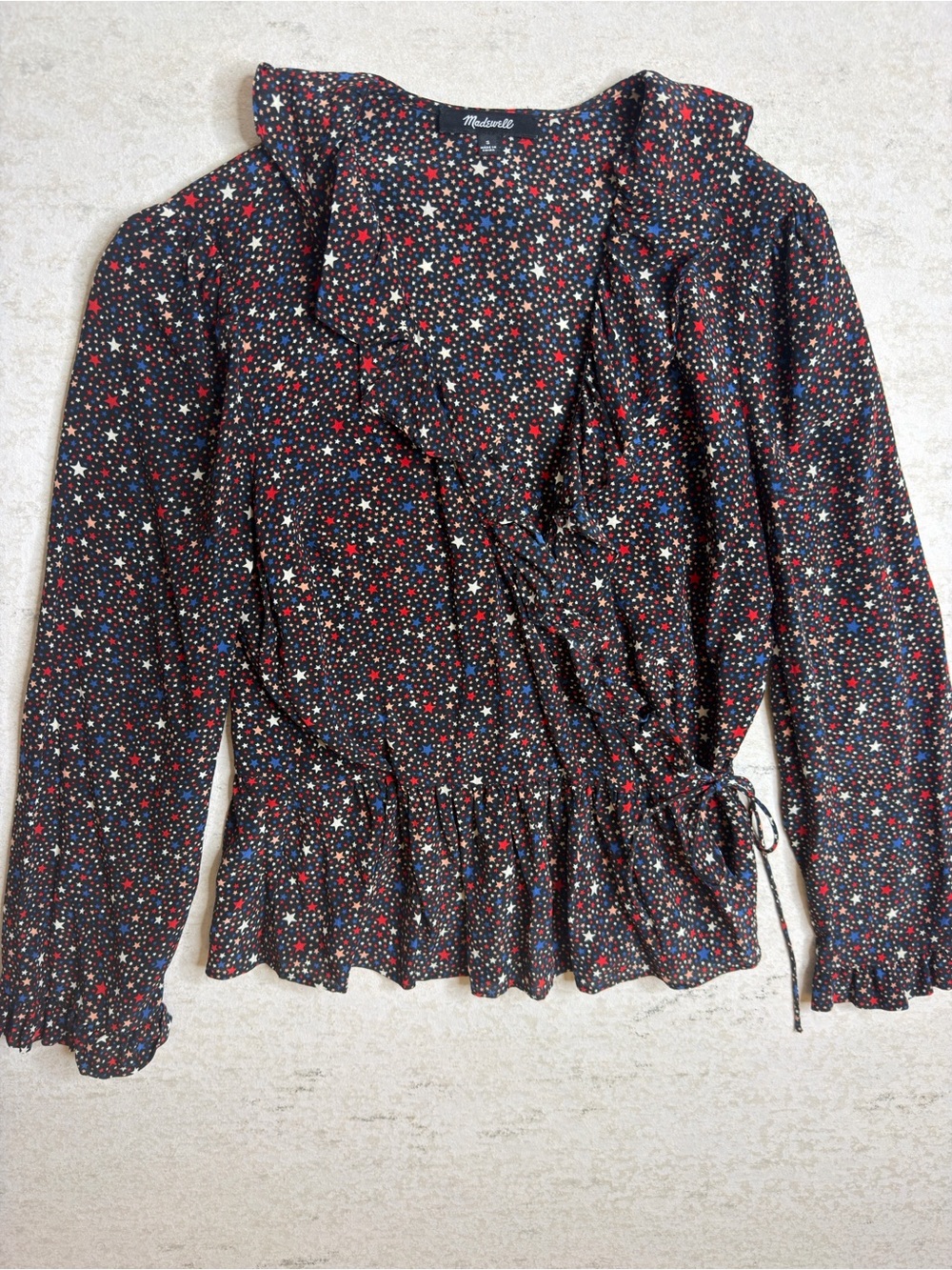 Madewell Starry Night 4th of July Silk Tie Waist Blouse Size S
